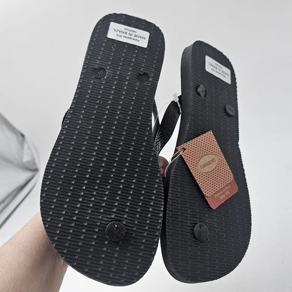 Havaianas Hype Sunset Graphic Flip Flops Black Rubber Sandals Sz 8